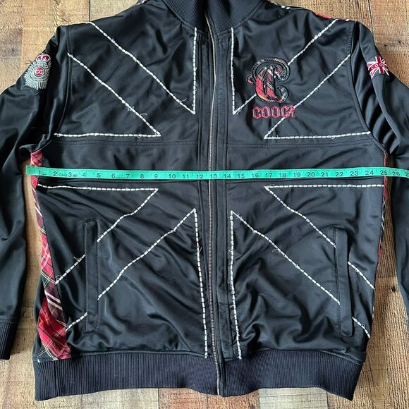 Coogi Mens Union Jack Black Zip Jacket Red Plaid Accents & Embroidery Size XXL - Picture 3 of 9